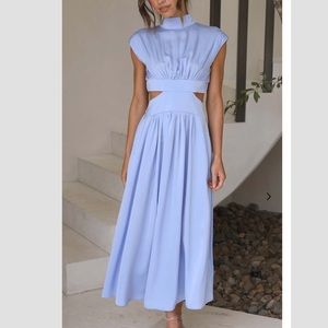 Toperth Solid Sleeveless Solid Cindie Midi Dress - Blue, S